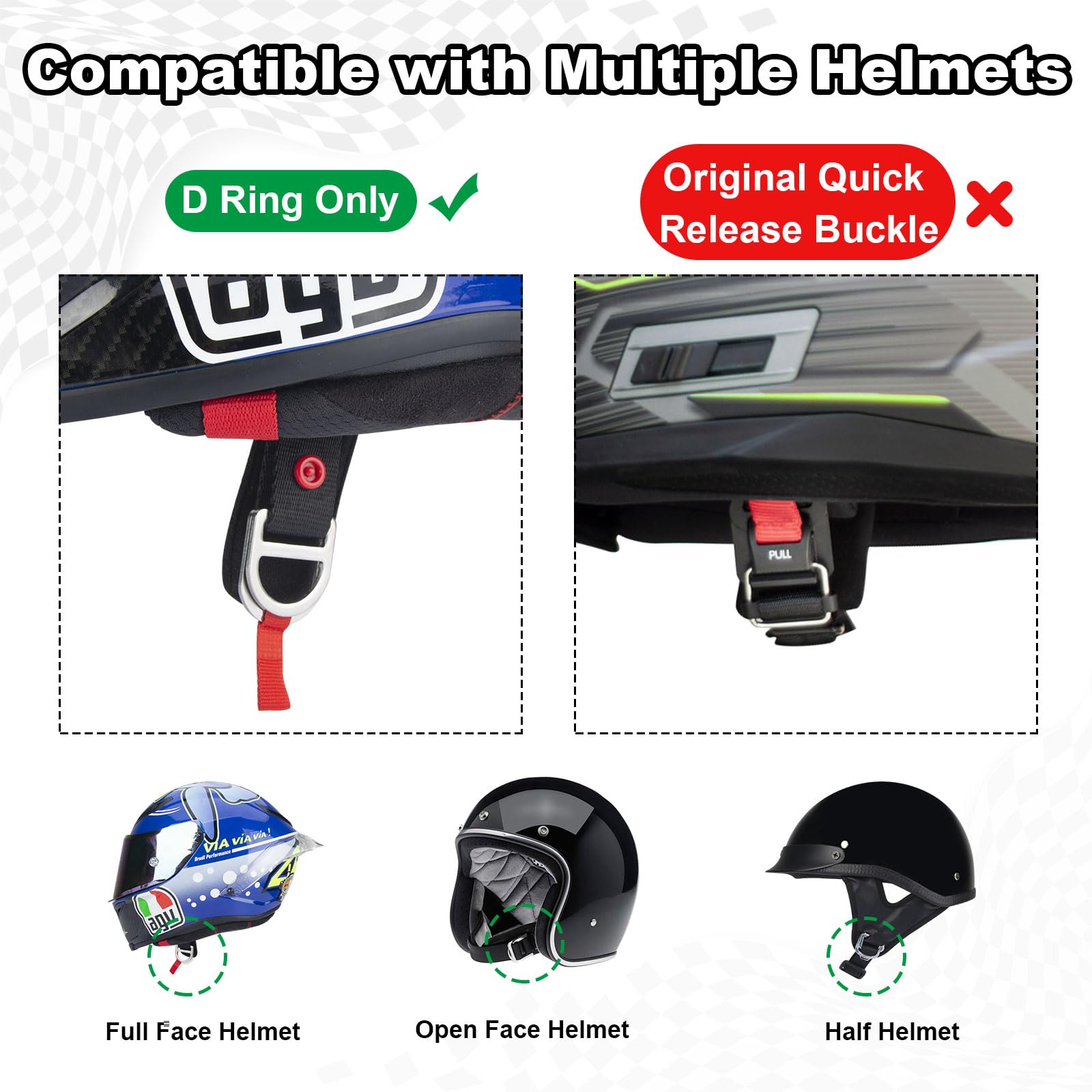 Healvaluefit Helmet Quick Release Buckle Kit, Stainless Steel Ratcheted Helmet Adapter Chin Strap Up To 1', All Metal Motorcycle Helmet Accessories, Compatible With Half, 3/4, Full Face Helmet (Black)